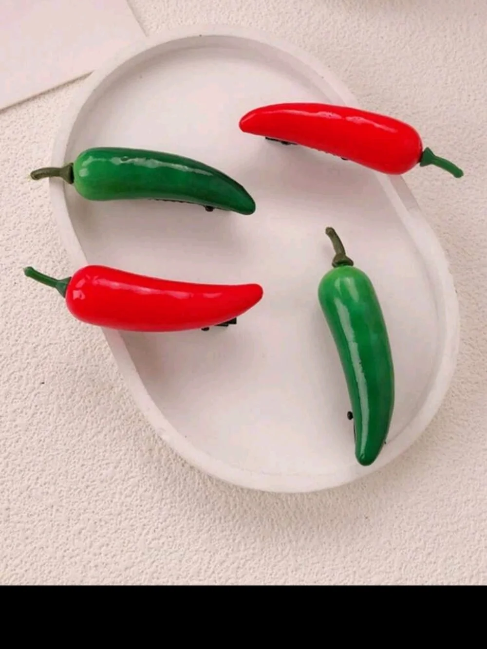 Chili Pepper Hair Clip Set - Red & Green Gloss